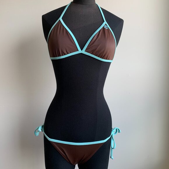 Billabong surf BLUE CRUSH era Vintage bikini brown reversible triangle set RARE - Picture 2 of 8